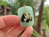 Polished Aventurine Pendant with Hand Painted Panda - Sold Per Item - From Zimbabwe