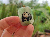 Polished Aventurine Pendant with Hand Painted Panda - Sold Per Item - From Zimbabwe