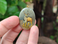 Polished Polychrome Jasper Pendant with Hand Painted Kudu - sold per item - From Madagascar