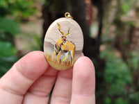 Polished Polychrome Jasper Pendant with Hand Painted Kudu - sold per item - From Madagascar