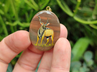 Polished Polychrome Jasper Pendant with Hand Painted Kudu - sold per item - From Madagascar