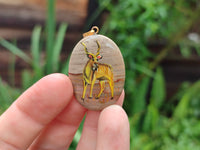 Polished Polychrome Jasper Pendant with Hand Painted Kudu - sold per item - From Madagascar