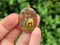 Polished Polychrome Jasper Pendant with Hand Painted Kudu - sold per item - From Madagascar