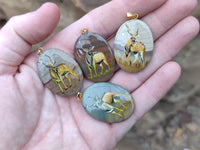 Polished Polychrome Jasper Pendant with Hand Painted Kudu - sold per item - From Madagascar