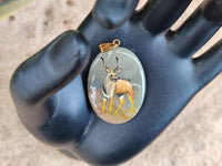 Polished Polychrome Jasper Pendant with Hand Painted Kudu - sold per item - From Madagascar