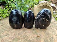 Polished Schorl Black Tourmaline Standing Free Forms x 3 From Madagascar