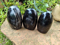 Polished Schorl Black Tourmaline Standing Free Forms x 3 From Madagascar