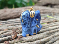 Polished Sodalite Elephant Pendant with Gold Bail and Trim - Sold Per Item - From Namibia