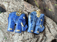 Polished Sodalite Elephant Pendant with Gold Bail and Trim - Sold Per Item - From Namibia