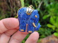 Polished Sodalite Elephant Pendant with Gold Bail and Trim - Sold Per Item - From Namibia