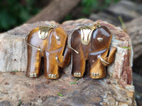 Polished Large Golden Tigers Eye Elephant Pendant with Gold Bail and Trim - Sold Per Item - From China