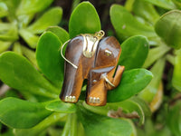 Polished Large Golden Tigers Eye Elephant Pendant with Gold Bail and Trim - Sold Per Item - From China