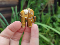 Polished Large Golden Tigers Eye Elephant Pendant with Gold Bail and Trim - Sold Per Item - From China