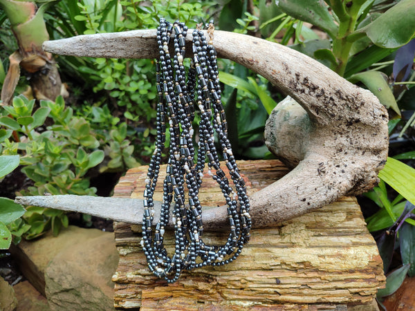 Polished Silver Hematite and Freshwater Pearl Triple Strand Beaded Necklace - Sold Per Item - From China