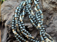 Polished Silver Hematite and Freshwater Pearl Triple Strand Beaded Necklace - Sold Per Item - From China