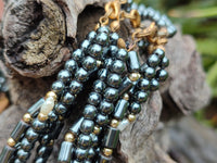 Polished Silver Hematite and Freshwater Pearl Triple Strand Beaded Necklace - Sold Per Item - From China