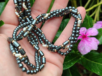 Polished Silver Hematite and Freshwater Pearl Triple Strand Beaded Necklace - Sold Per Item - From China