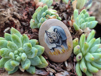 Polished Polychrome Jasper Pendant with Hand Painted Rhino - sold per item - From Madagascar