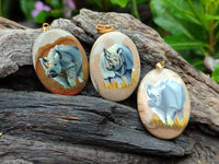 Polished Polychrome Jasper Pendant with Hand Painted Rhino - sold per item - From Madagascar