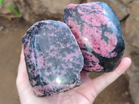 Polished on One Side Rhodonite Nodules x 5 From Ambindavato, Madagascar