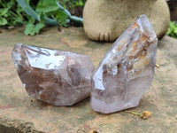 Polished Smokey Amethyst Window Quartz Crystals x 3 From Akansobe, Madagascar