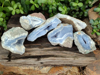 Natural Blue Lace Agate Geode Specimens x 6 From Malawi