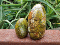 Polished Green Opal Standing Free Forms x 2 From Antsirabe, Madagascar