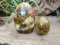 Polished Green Opal Standing Free Forms x 2 From Antsirabe, Madagascar