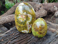 Polished Green Opal Standing Free Forms x 2 From Antsirabe, Madagascar