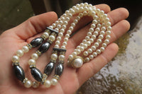 Polished Silver Hematite and Freshwater Pearl Beaded Necklace - Sold Per Item - From China