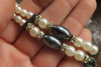 Polished Silver Hematite and Freshwater Pearl Beaded Necklace - Sold Per Item - From China