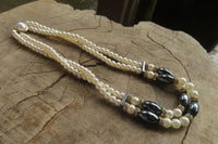 Polished Silver Hematite and Freshwater Pearl Beaded Necklace - Sold Per Item - From China