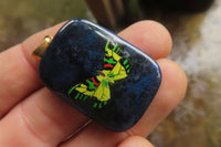 Polished Dumortierite Square Pendants with Hand Painted Butterfly - sold per item - From Mozambique