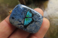 Polished Dumortierite Square Pendants with Hand Painted Butterfly - sold per item - From Mozambique