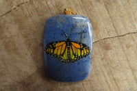 Polished Dumortierite Square Pendants with Hand Painted Butterfly - sold per item - From Mozambique