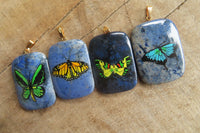 Polished Dumortierite Square Pendants with Hand Painted Butterfly - sold per item - From Mozambique