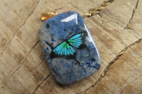 Polished Dumortierite Square Pendants with Hand Painted Butterfly - sold per item - From Mozambique