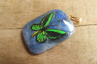 Polished Dumortierite Square Pendants with Hand Painted Butterfly - sold per item - From Mozambique