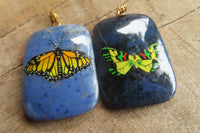 Polished Dumortierite Square Pendants with Hand Painted Butterfly - sold per item - From Mozambique