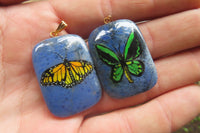 Polished Dumortierite Square Pendants with Hand Painted Butterfly - sold per item - From Mozambique