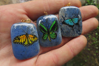 Polished Dumortierite Square Pendants with Hand Painted Butterfly - sold per item - From Mozambique