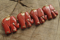 Polished Red Jasper Elephant Pendant with Gold Bail and Trim - Sold Per Item - From South Africa