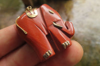 Polished Red Jasper Elephant Pendant with Gold Bail and Trim - Sold Per Item - From South Africa