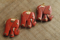 Polished Red Jasper Elephant Pendant with Gold Bail and Trim - Sold Per Item - From South Africa