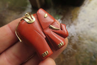 Polished Red Jasper Elephant Pendant with Gold Bail and Trim - Sold Per Item - From South Africa