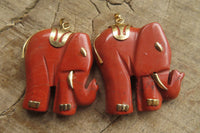 Polished Red Jasper Elephant Pendant with Gold Bail and Trim - Sold Per Item - From South Africa