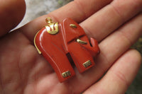 Polished Red Jasper Elephant Pendant with Gold Bail and Trim - Sold Per Item - From South Africa