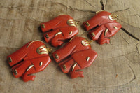 Polished Red Jasper Elephant Pendant with Gold Bail and Trim - Sold Per Item - From South Africa