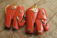 Polished Red Jasper Elephant Pendant with Gold Bail and Trim - Sold Per Item - From South Africa