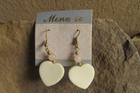 Polished Alabaster Heart and Rose Quartz Bead Earrings - Sold Per Set - From South Africa